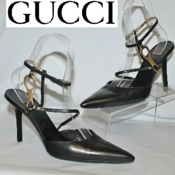 Gucci Shoes - Auth Gucci Leather Pointed Toe Strappy Stiletto Heels Shoes